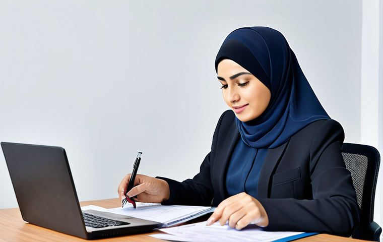 세무사와 법인 등록 절차 - Tax Planning**

"A professional businesswoman in a modest hijab and business attire, reviewing finan...