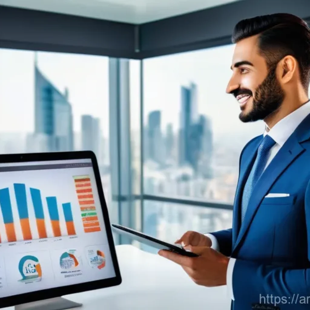 세무사와 비즈니스 의사결정 지원 - **Prompt:** A confident Arab male business owner, dressed in a smart business suit, stands in a mode...