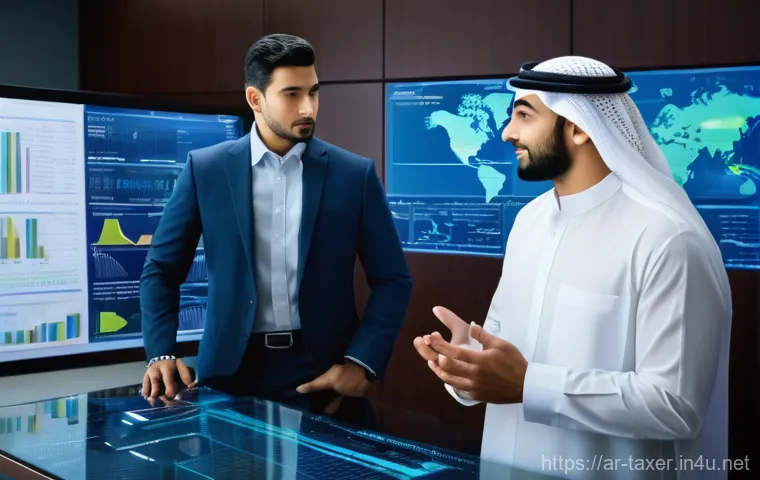 세무사와 비즈니스 의사결정 지원 - **Prompt:** A confident Arab male business owner, dressed in a smart business suit, stands in a mode...