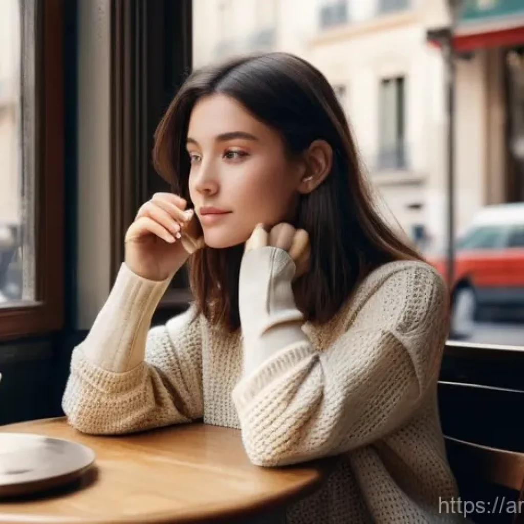 세무사와 세법 분쟁 해결 - **A serene morning in a bustling Parisian cafe.** A young woman, approximately 20 years old, with el...