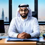 세무사 취업 시장 트렌드 - A modern Arab accountant in a professional office setting, wearing formal business attire and eyegla...