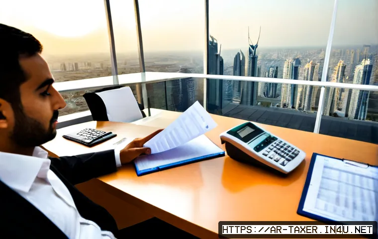 세무사와 다국적 기업 세금 리스크 관리 - Photorealistic corporate tax risk consultation in a modern Gulf-region office, an Arab tax advisor i...